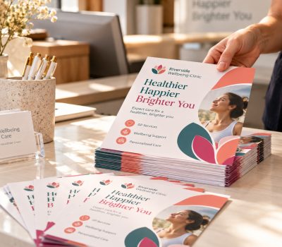 Printed flyers displayed